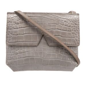 Vince Grey Croc Embossed Leather Shoulder Bag
